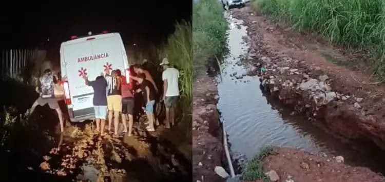 Idosa de 106 anos é transportada em rede após ambulância atolar em estrada rural