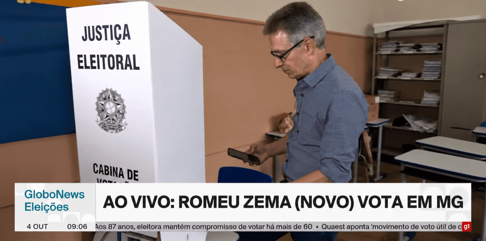 [VÍDEO]Candidato à Presidência Romeu Zema é flagrado usando celular dentro da cabine de votação